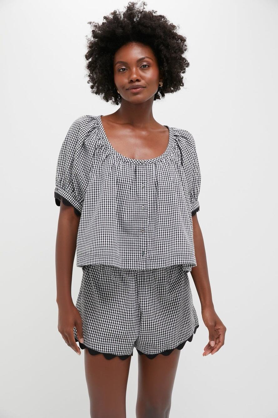 Tuckernuck Women’s Black Gingham Ric Rac Tully Top Size Medium